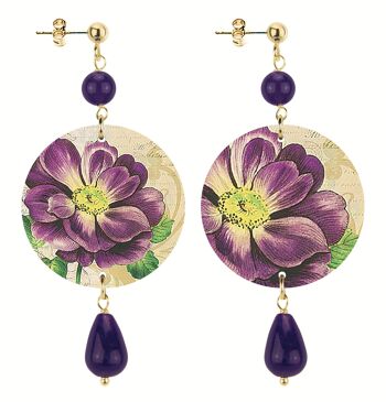 Célébrez le printemps avec des bijoux inspirés des fleurs. Boucles d'oreilles pour femmes The Circle Small Purple Flower. Fabriqué en Italie