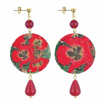 Feiern Sie den Frühling mit von Blumen inspiriertem Schmuck. Die Kreis-Ohrringe der kleinen roten Blumen-Frauen. Hergestellt in Italien