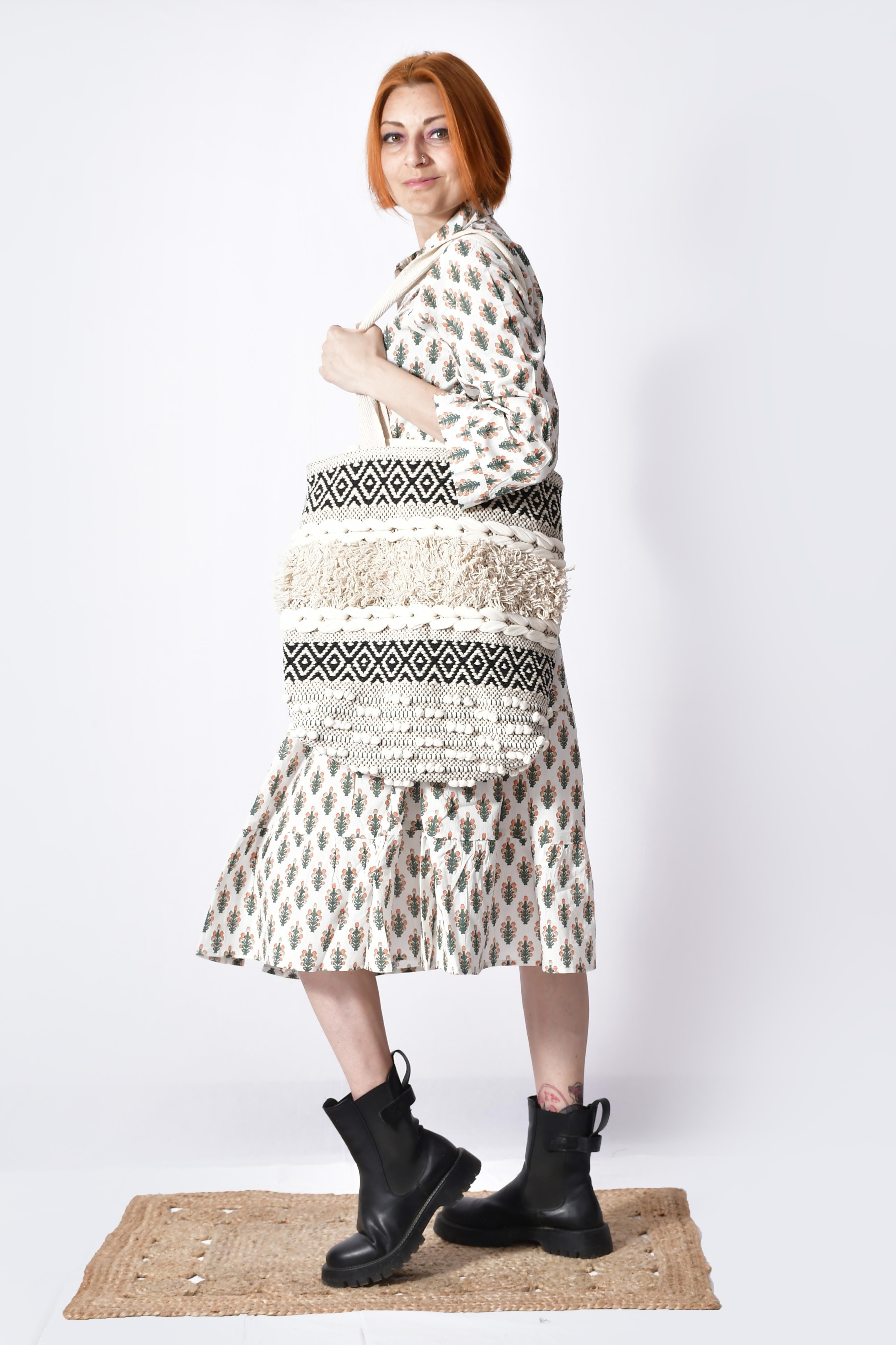 Borsa a mano intrecciata EcoChic_ Borsa tote in cotone organico Boho_ Borsa ecologica boema