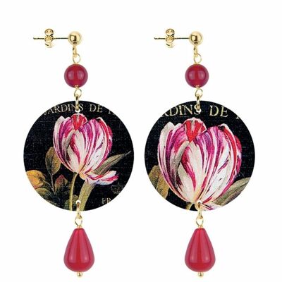 Célébrez le printemps avec des bijoux inspirés des fleurs. Boucles d'oreilles pour femmes The Circle Small Red Flower. Fabriqué en Italie