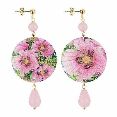 Feiern Sie den Frühling mit von Blumen inspiriertem Schmuck. Die Ohrringe der Kreis-kleinen rosa Blumen-Frauen. Hergestellt in Italien