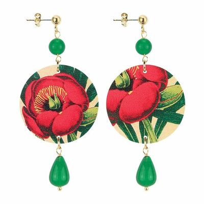 Feiern Sie den Frühling mit von Blumen inspiriertem Schmuck. Die Kreis-Ohrringe der kleinen roten Blumen-Frauen. Hergestellt in Italien