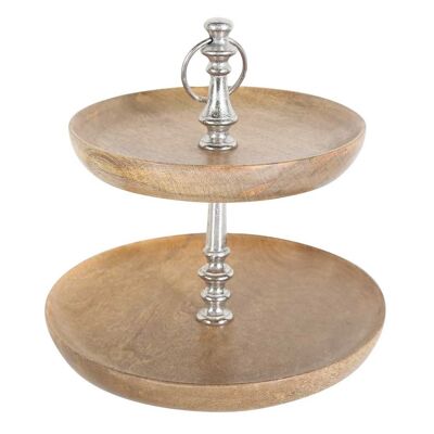 Wooden tiered serving stand with 2 shelves & carrying ring