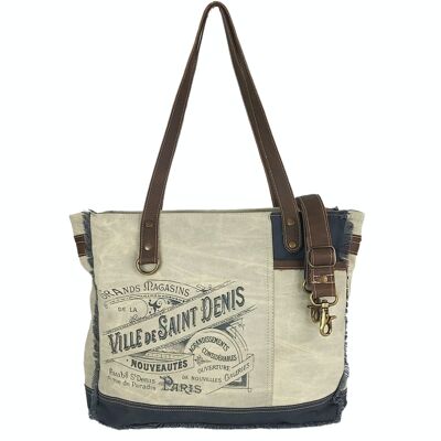 Sunsa women's handbag. XXL shopper canvas/canvas & leather. Vintage retro style bag. Large shoulder bag.