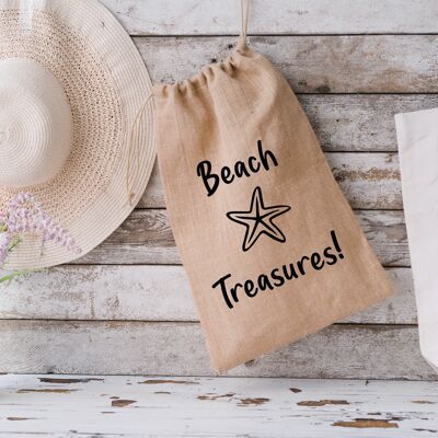 Bolsas de cordón de yute Beach Treasures