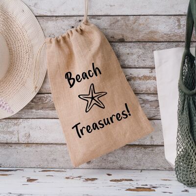 Beach Treasures Jute Drawstring Bags