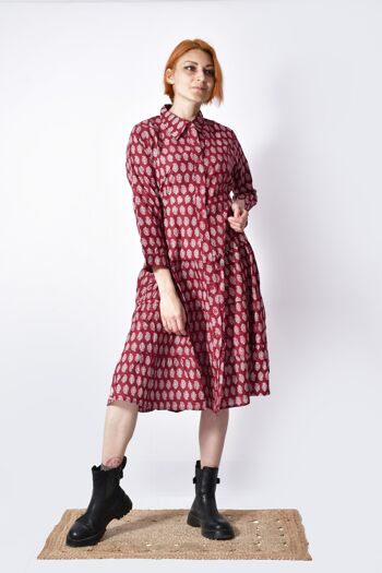 Eve Shirt Dress_Coton bio bohème, moderne, bureau Robe longue 1