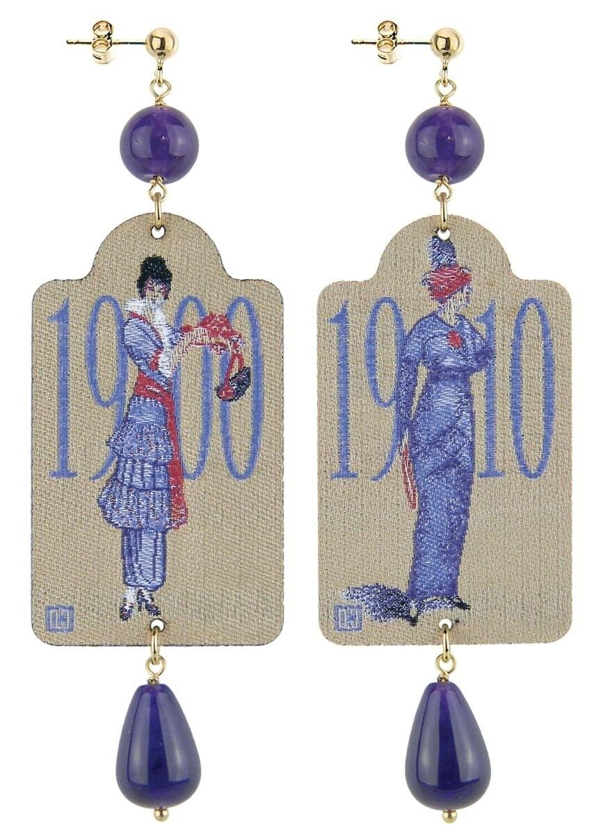 Orecchini Donna in Ottone Pietre Naturali Viola The Tag Moda 1900-1910 Made in Italy