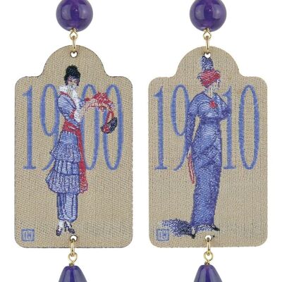 Women's Earrings in Brass with Purple Natural Stones The Tag Moda 1900-1910 Made in Italy