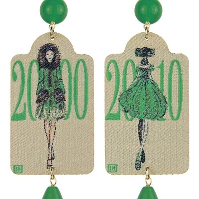 Women's Earrings in Brass with Green Natural Stones The Tag Moda 2000-2010 Made in Italy