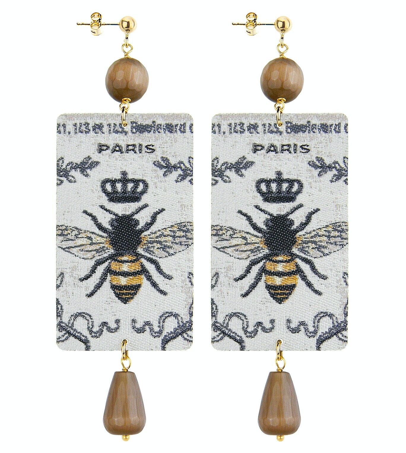 Damenohrringe aus Messing mit natürlichen braunen Steinen The Tag Bee Made in Italy