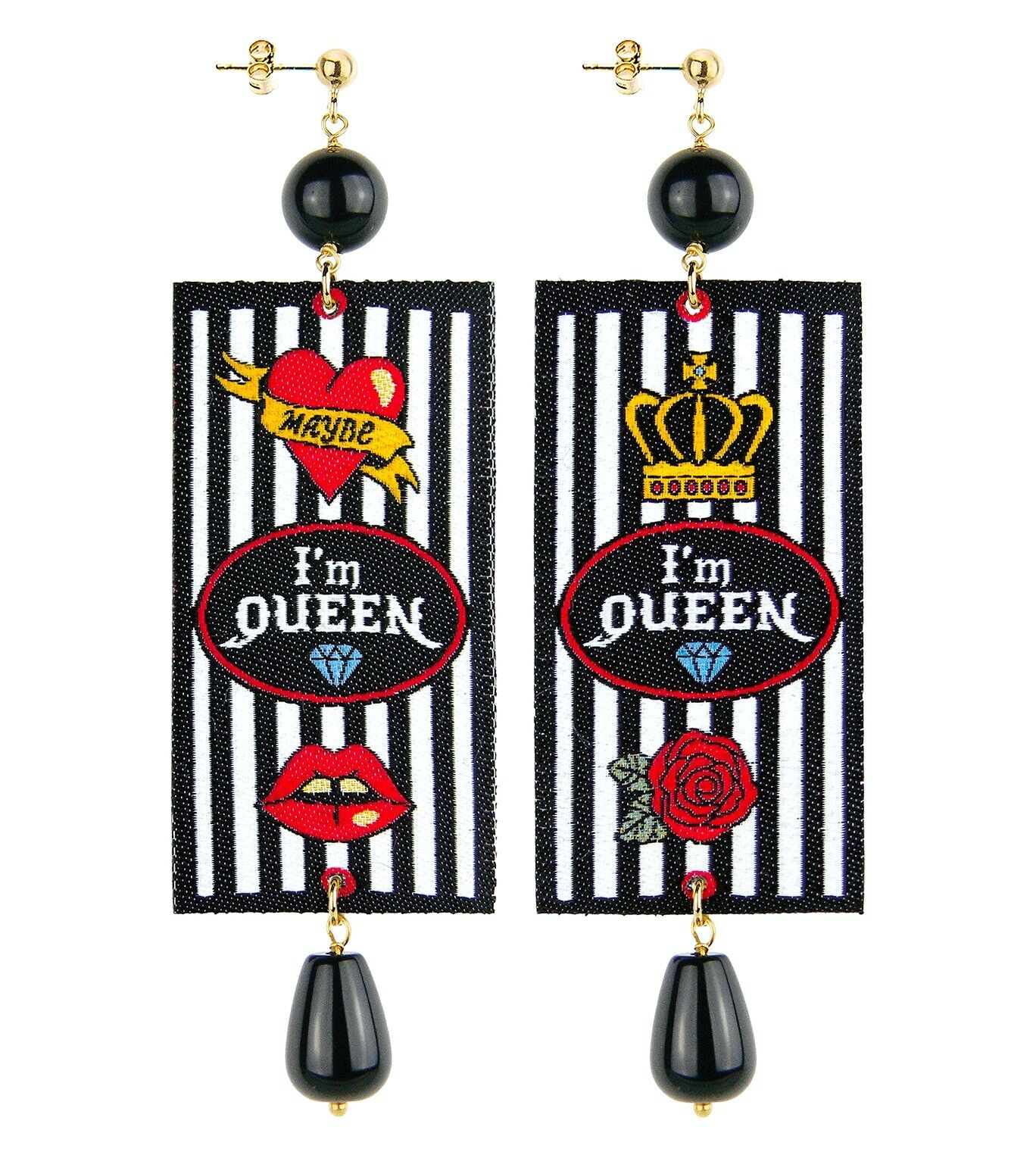 Orecchini Donna in Ottone Pietre Naturali Nero The Tag Queen Made in Italy