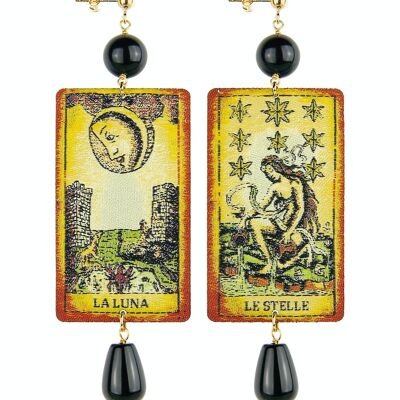 Damenohrringe aus Messing mit Natursteinen Schwarz The Tag Tarot Sterne und Mond Made in Italy