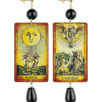 Women's Earrings in Brass Natural Stones Black The Tag Tarot Sun and Angel Made in Italy