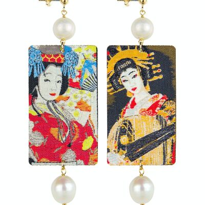 Women's Earrings in Brass Natural Stones Pearl The Tag Geishas Made in Italy