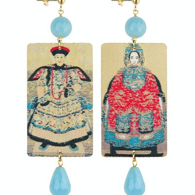 Women's Earrings in Brass Natural Light Blue Shaded Stones The Tag Dignitaries Made in Italy