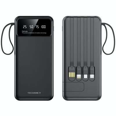 TECHANCY Power Bank with Built in Cables 10000mAh(Black)