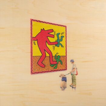 Poster en bois- people at museum Haring 1