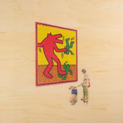 Wooden poster - people at museum Haring