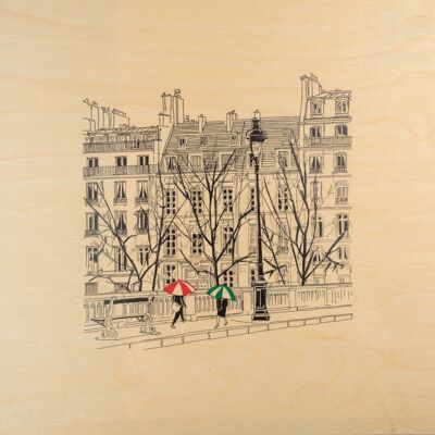 Wooden poster - paris icons umbrellas