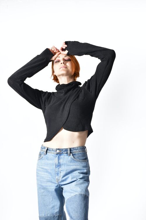 Wrapped Up Long Sleeve Crop Sleeves_Bohemian Eco-friendly Top, Knitted Blouse