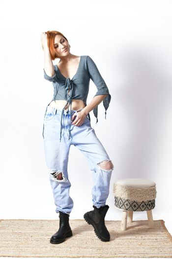 Nouveau Camilla Mini Wrap Top_Boho en tricot confortable, chemisier hippie, haut bohème écologique 11