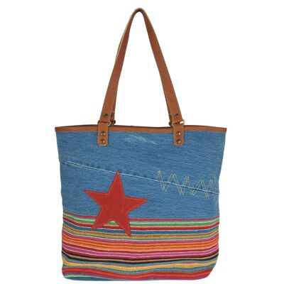 Sunsa women's shopper. Sustainable shoulder bag made from recycled material. XL vintage bag with star
