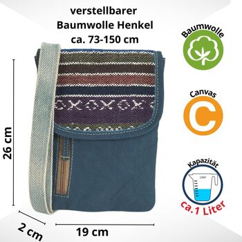 Sac bandoulière femme Sunsa. Étui croisé pour téléphone portable en toile/toile et coton rayé. Petit sac besace avec plusieurs compartiments... 13