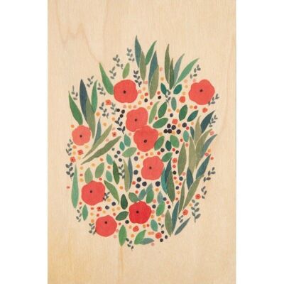 Cartolina di legno - piccola corona di fiori di grammo