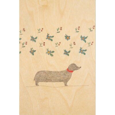 Carte postale en bois - petit gramme long dog