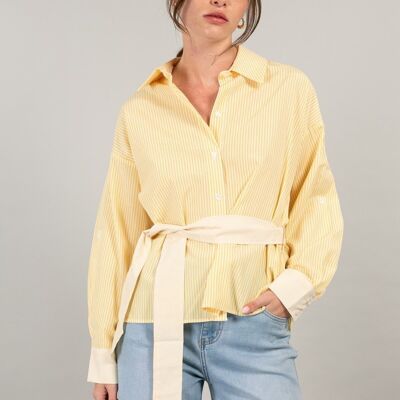 Striped shirt with tie belt YELLOW - CALINE