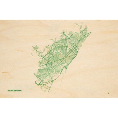 Postal de madera - mapas Barcelona