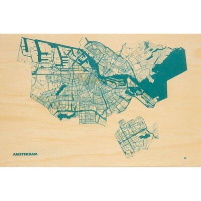 Carte postale en bois - maps Amsterdam