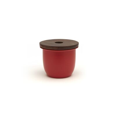 C3 | Small Container in Coral with Wood Lid