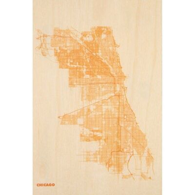 Postal de madera - Mapas de Chicago