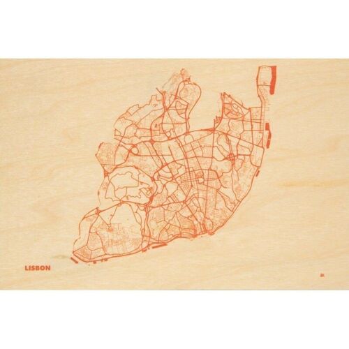 Carte postale en bois - maps Lisbon