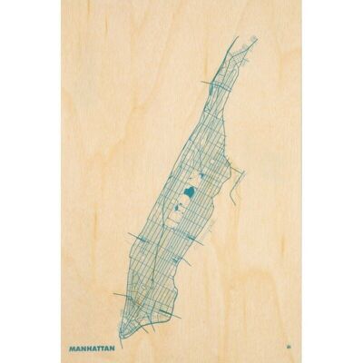 Postal de madera - Mapas de Manhattan