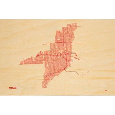 Carte postale en bois - maps Miami