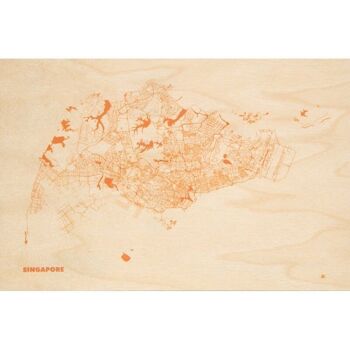 Carte postale en bois - maps Singapore