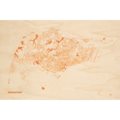 Carte postale en bois - maps Singapore