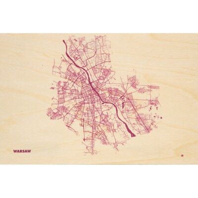 Postal de madera - mapas Varsovia