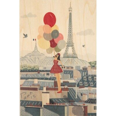 Carte postale en bois - paris illustré balloons
