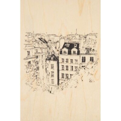 Cartolina di legno - icone di Parigi sopra i tetti