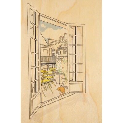 postal de madera - iconos de París ventanas abiertas