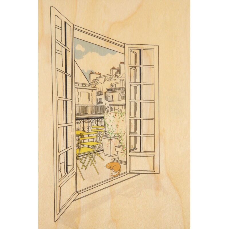 wooden postcard - paris icons open windows