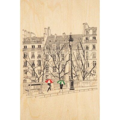 Wooden postcard - paris icons umbrellas