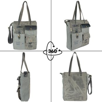 Sacs à main femme Sunsa. Sac en toile et cuir. Sac à bandoulière durable gris. Sac de poignet vintage avec de nombreux compartiments. Gros acheteurs… 7