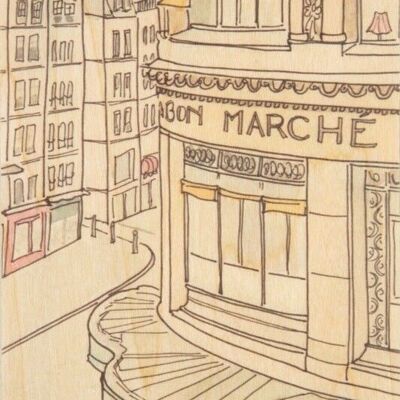 Carte postale en bois - parisian displays bon marche