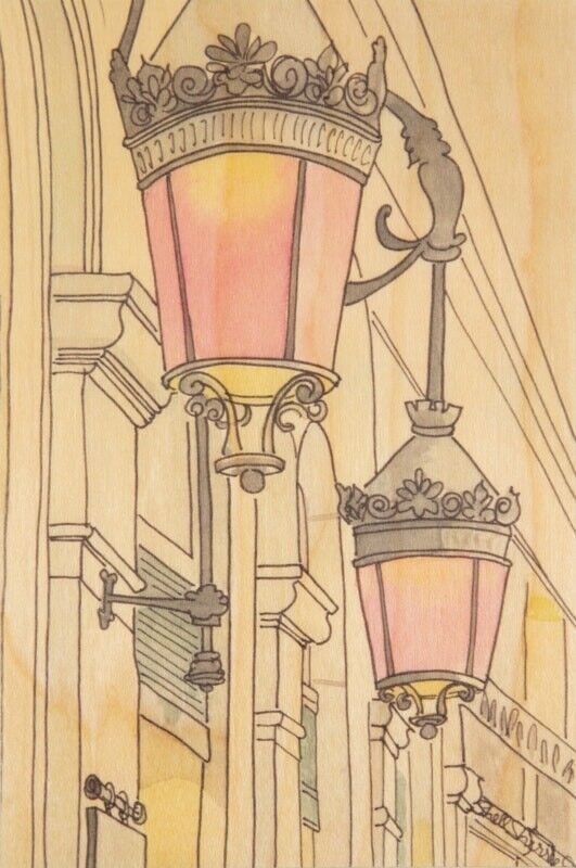 Postal de madera - Displays parisinos farolas