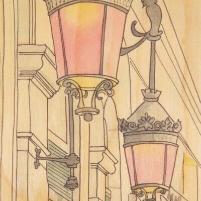 Wooden postcard - Parisian displays lampposts